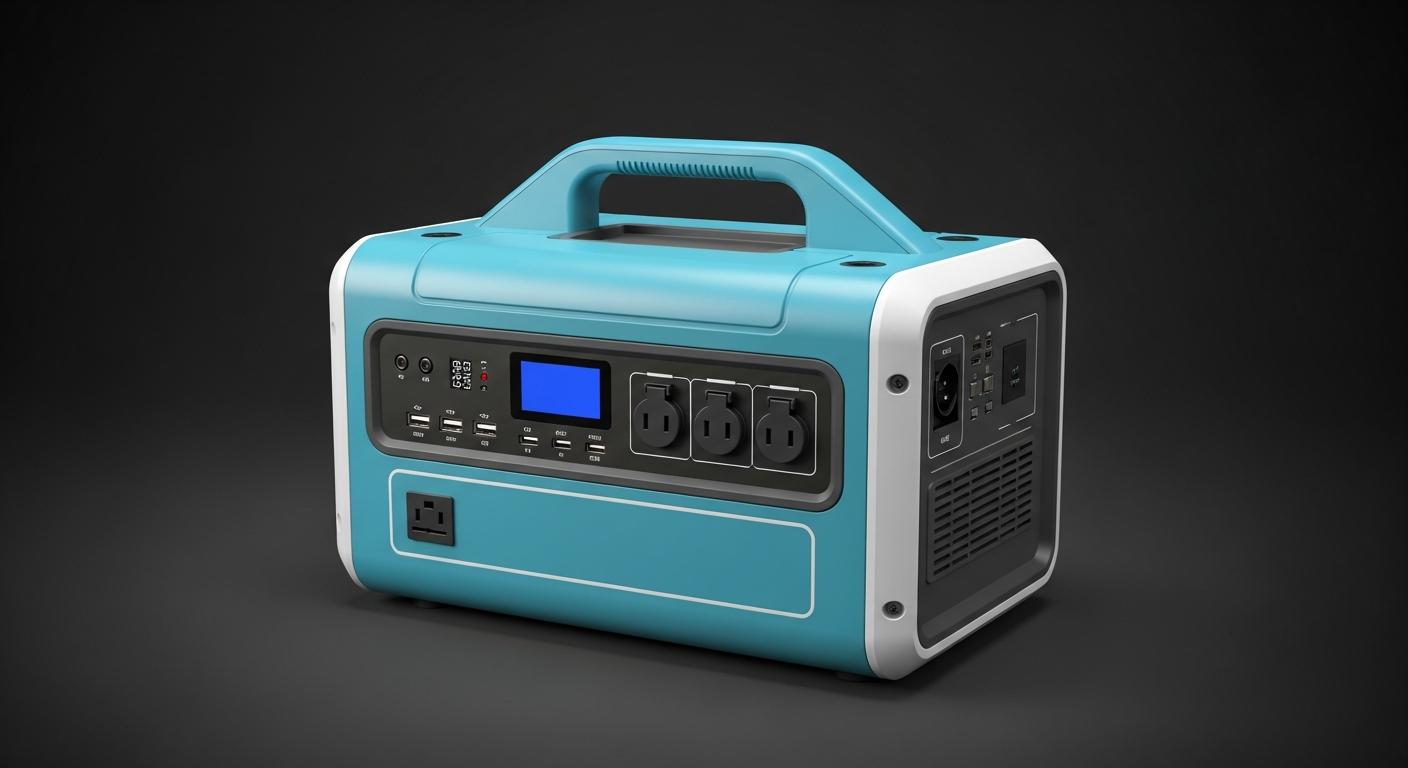 Compact cyan portable solar power generator station
