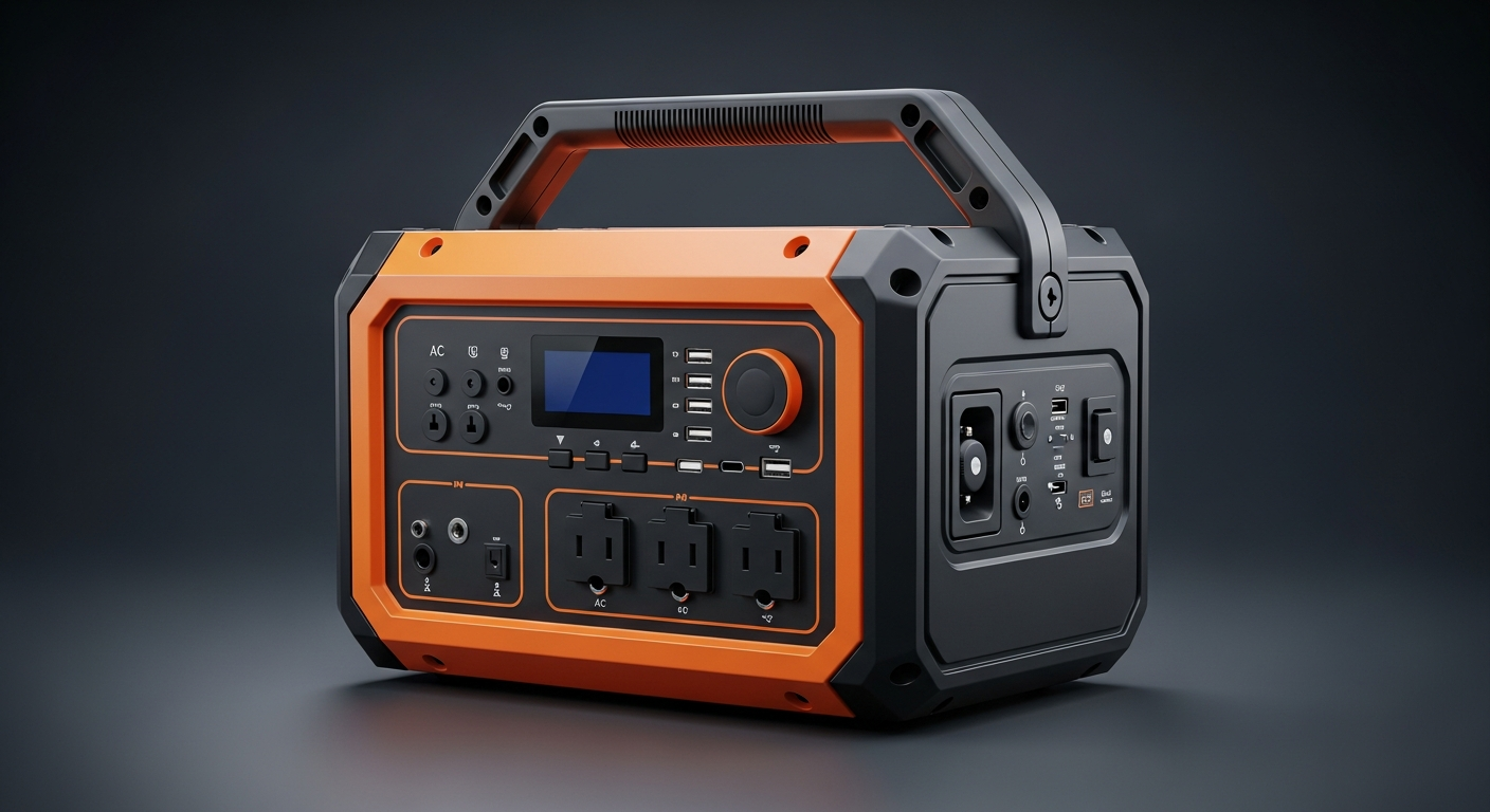 Compact orange portable solar power generator station