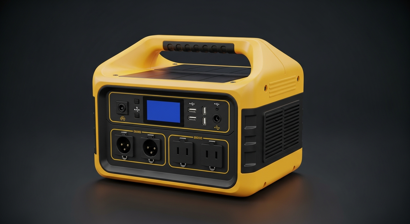 Compact yellow portable solar power generator station